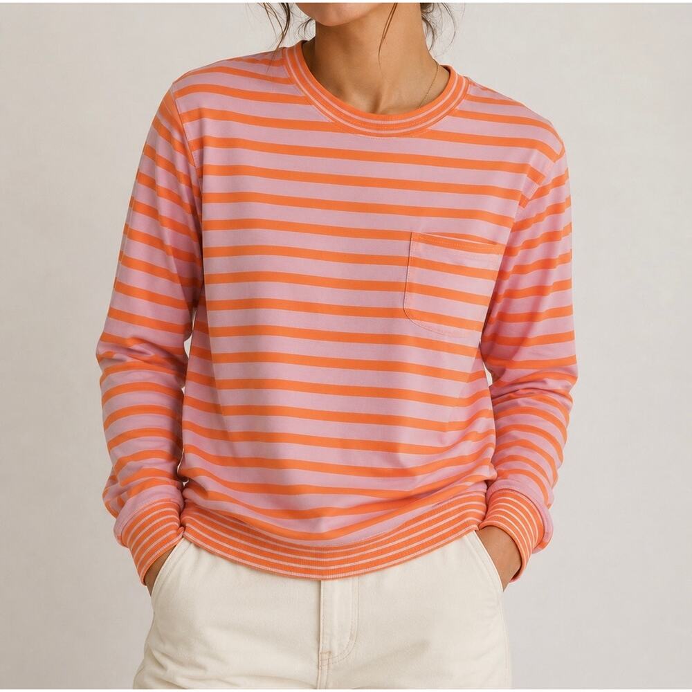 GAP Pink & Orange Horizontal Stripe Pocket Long Sleeve Shirt Size XS
